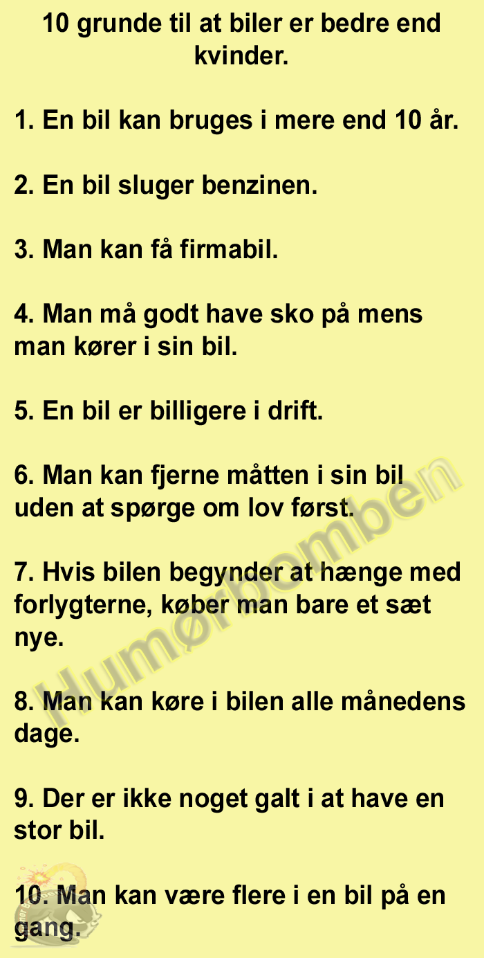 10 grunde til at biler er bedre end kvinder