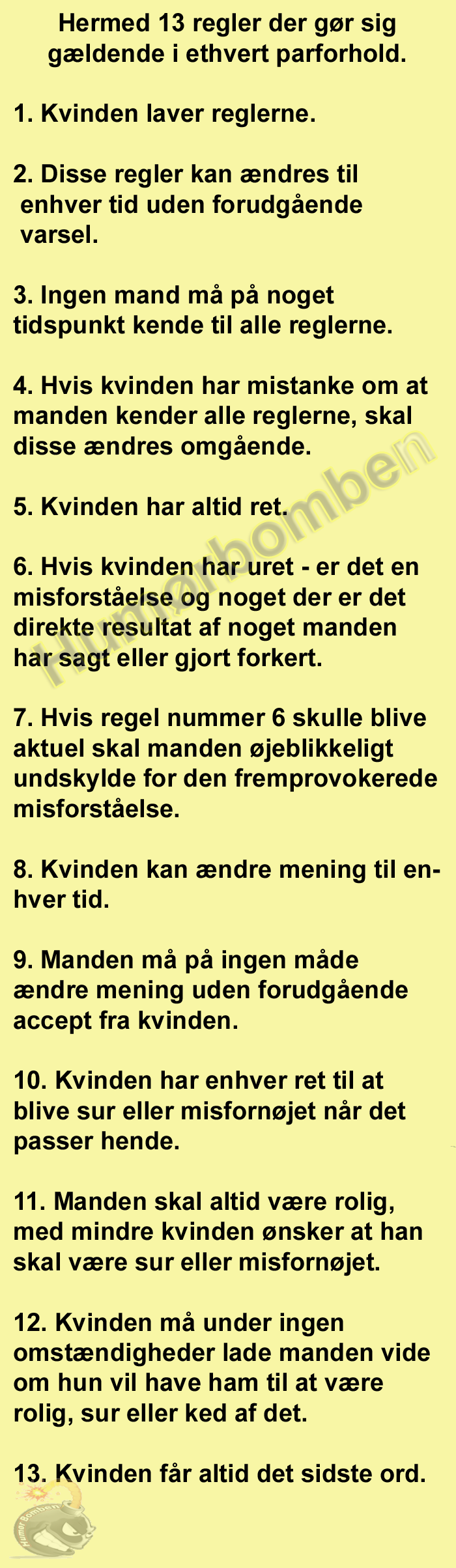 Hermed 13 regler der gør sig gældende i ethvert parforhold